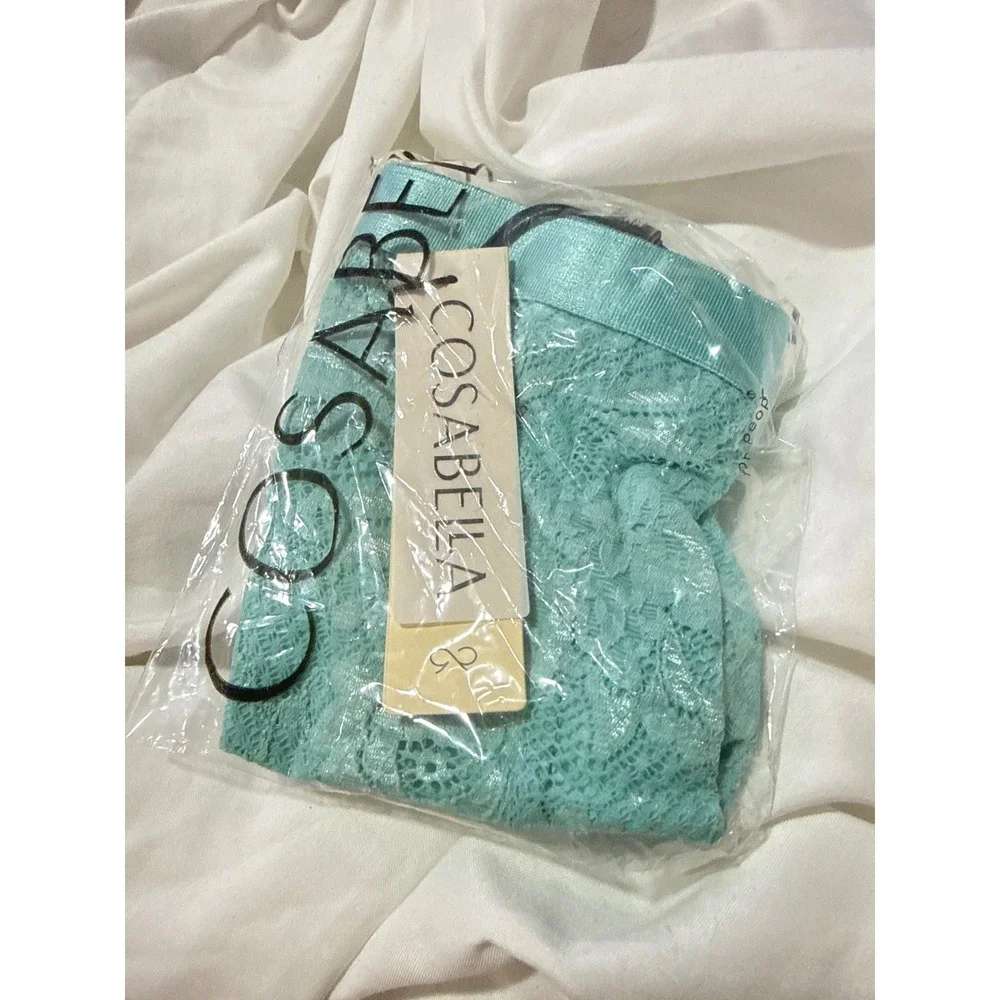 Cosabella Never Say Never Italian‎ Thong Blu Capri Lace Underwear L NWT